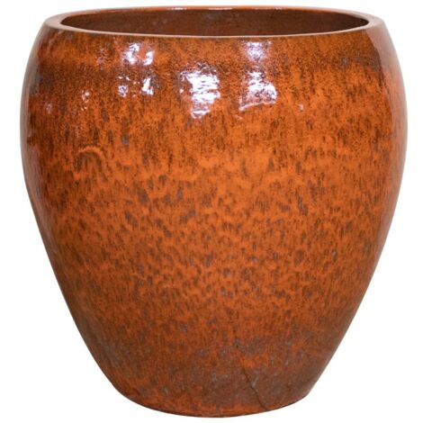 Pot grande taille d'extérieur LAFONTAINE 50x51cm rouille d'automne, fait main en terre cuite émaillée, résistant au gel (1/4)