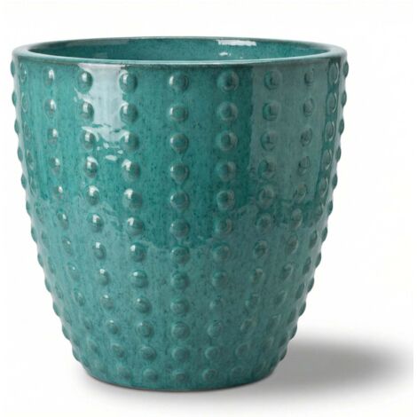Pot grande taille d'extérieur ATTILA 38x37cm turquoise, fait main en terre cuite émaillée, résistant au gel (1/5)