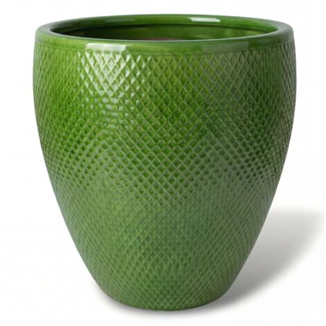 Pot grande taille d'extérieur SIGNAC 38x44cm vert pomme, fait main en terre cuite émaillée, résistant au gel (1/3)