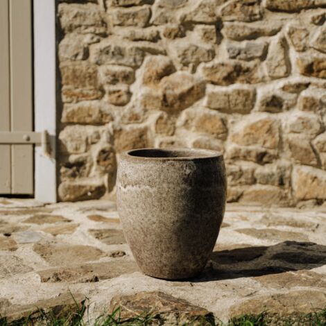 Pot grande taille d'extérieur LAFONTAINE 23x35cm tigre blanc, fait main en terre cuite émaillée, résistant au gel
