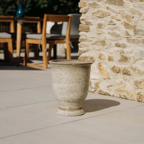 Pot grande taille d'extérieur ARTHUR 32x39cm blanc tigré, fait main en terre cuite émaillée, résistant au gel (1/4)