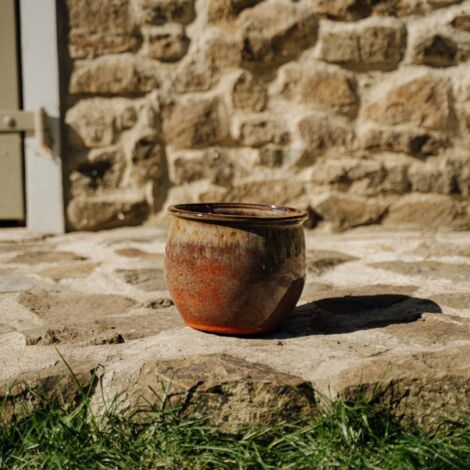Pot grande taille d'extérieur NEWTON 21x23cm rouille d'automne, fait main en terre cuite émaillée, résistant au gel