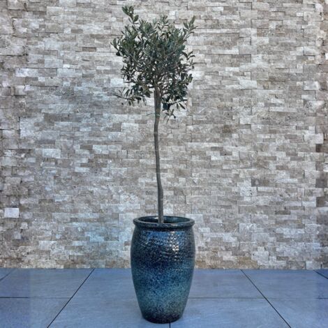 Pot grande taille d'extérieur POSEIDON 36x52cm bleu abysse, fait main en terre cuite émaillée, résistant au gel