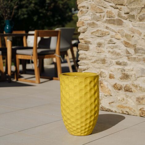 Pot grande taille d'extérieur MEROVEE 30x45cm jaune, fait main en terre cuite émaillée, résistant au gel (1/5)