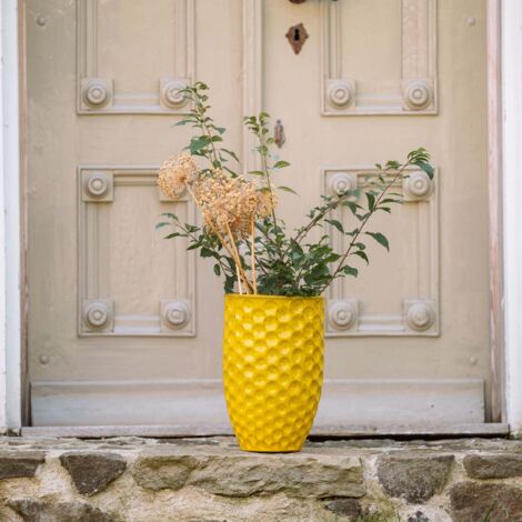 Pot grande taille d'extérieur MEROVEE 23x35cm jaune, fait main en terre cuite émaillée, résistant au gel