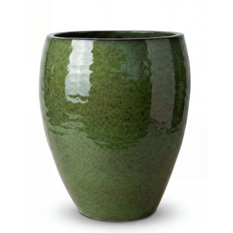 Pot grande taille d'extérieur POSEIDON 36x43cm vert tropical, fait main en terre cuite émaillée, résistant au gel