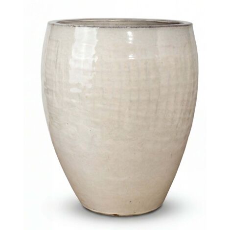 Pot grande taille d'extérieur POSEIDON 28x31cm crème, fait main en terre cuite émaillée, résistant au gel