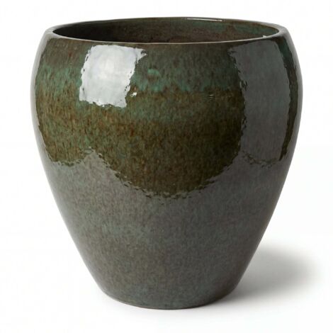 Pot grande taille d'extérieur LAFONTAINE2 67x68cm vert brumeux, fait main en terre cuite émaillée, résistant au gel (1/5)