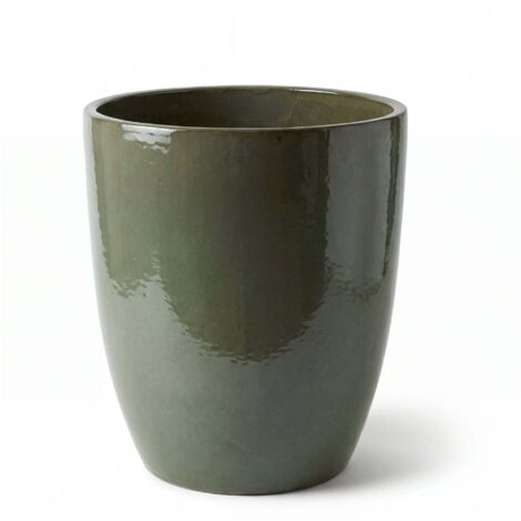Pot grande taille d'extérieur MAZARIN2 37x49cm vert crème, fait main en terre cuite émaillée, résistant au gel (1/5)