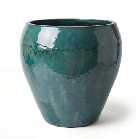 Pot grande taille d'extérieur LAFONTAINE2 50x52cm brume de jade, fait main en terre cuite émaillée, résistant au gel (1/5)