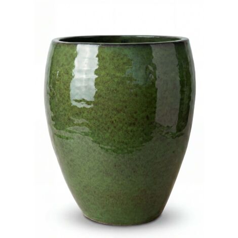 Pot grande taille d'extérieur POSEIDON 28x31cm vert tropical, fait main en terre cuite émaillée, résistant au gel