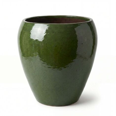 Pot grande taille d'extérieur LAFONTAINE2 50x52cm vert profond, fait main en terre cuite émaillée, résistant au gel (1/5)