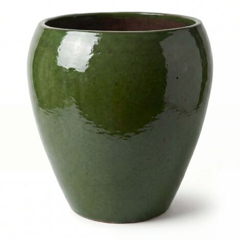 Pot grande taille d'extérieur LAFONTAINE2 67x68cm vert profond, fait main en terre cuite émaillée, résistant au gel (1/5)