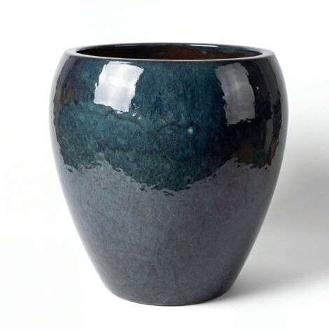 Pot grande taille d'extérieur LAFONTAINE2 50x52cm saphir, fait main en terre cuite émaillée, résistant au gel (1/5)