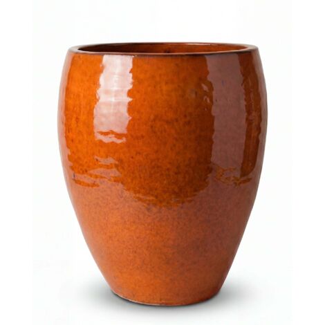 Pot grande taille d'extérieur POSEIDON 36x43cm orange tropical, fait main en terre cuite émaillée, résistant au gel
