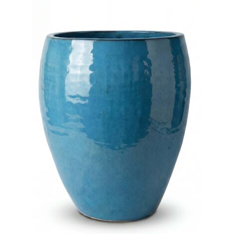 Pot grande taille d'extérieur POSEIDON 36x43cm bleu ciel, fait main en terre cuite émaillée, résistant au gel