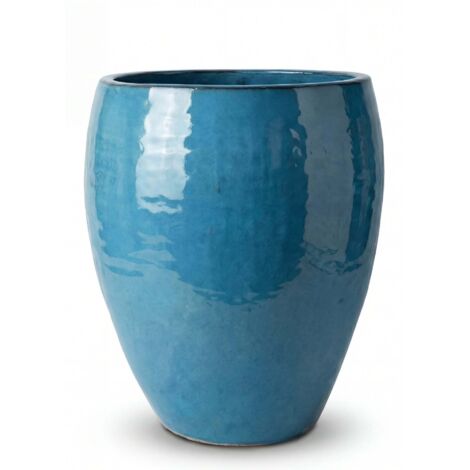 Pot grande taille d'extérieur POSEIDON 28x31cm bleu ciel, fait main en terre cuite émaillée, résistant au gel