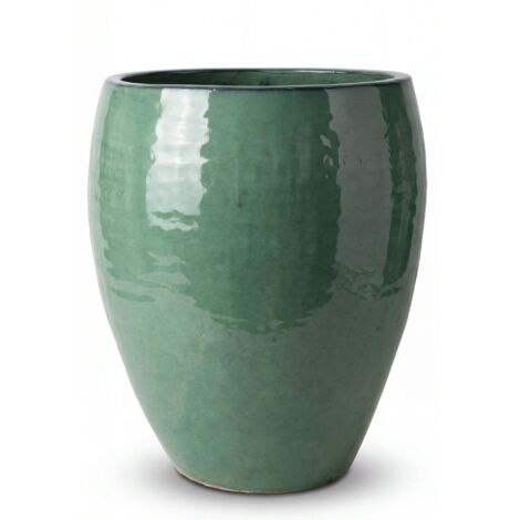 Pot grande taille d'extérieur POSEIDON 36x43cm jade, fait main en terre cuite émaillée, résistant au gel