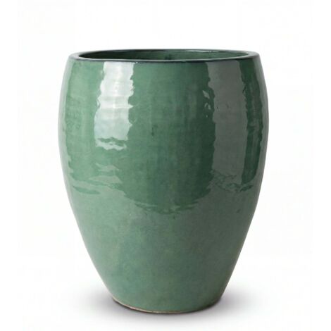Pot grande taille d'extérieur POSEIDON 28x31cm jade, fait main en terre cuite émaillée, résistant au gel