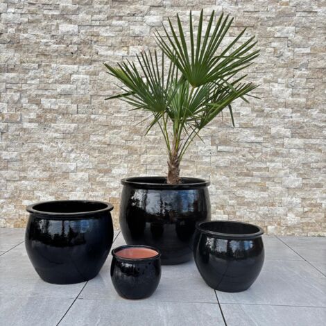 Pot grande taille d'extérieur NEWTON 21x23cm noir, fait main en terre cuite émaillée, résistant au gel
