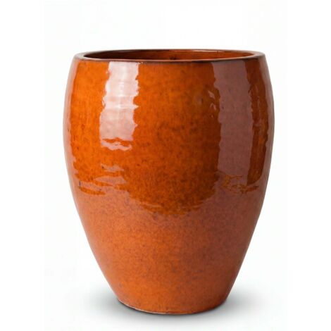 Pot grande taille d'extérieur POSEIDON 28x31cm orange tropical, fait main en terre cuite émaillée, résistant au gel