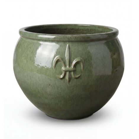 Pot grande taille d'extérieur CLOVIS 53x43cm perle de jade, fait main en terre cuite émaillée, résistant au gel