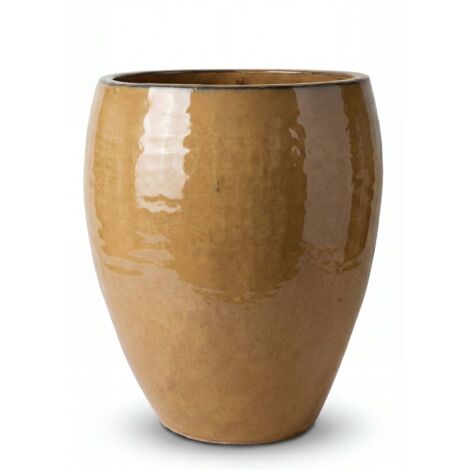 Pot grande taille d'extérieur POSEIDON 28x31cm miel ambré, fait main en terre cuite émaillée, résistant au gel