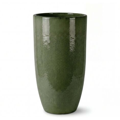 Pot grande taille d'extérieur EIFFEL 37x70cm vert profond, fait main en terre cuite émaillée, résistant au gel (1/5)