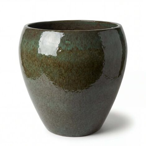 Pot grande taille d'extérieur LAFONTAINE2 50x52cm vert brumeux, fait main en terre cuite émaillée, résistant au gel (1/5)