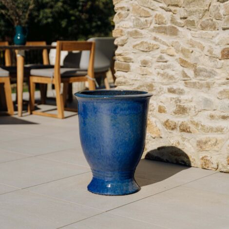 Pot grande taille d'extérieur ARTHUR 42x52cm bleu outremer, fait main en terre cuite émaillée, résistant au gel