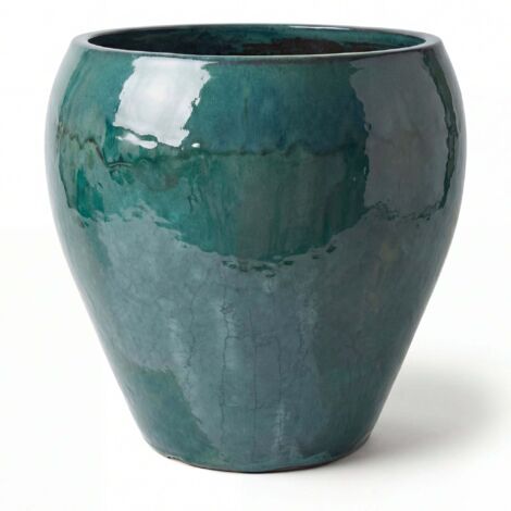 Pot grande taille d'extérieur LAFONTAINE2 67x68cm brume de jade, fait main en terre cuite émaillée, résistant au gel (1/5)