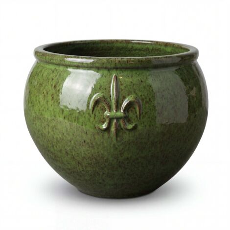 Pot grande taille d'extérieur CLOVIS 86x64cm vert tropical, fait main en terre cuite émaillée, résistant au gel (1/5)