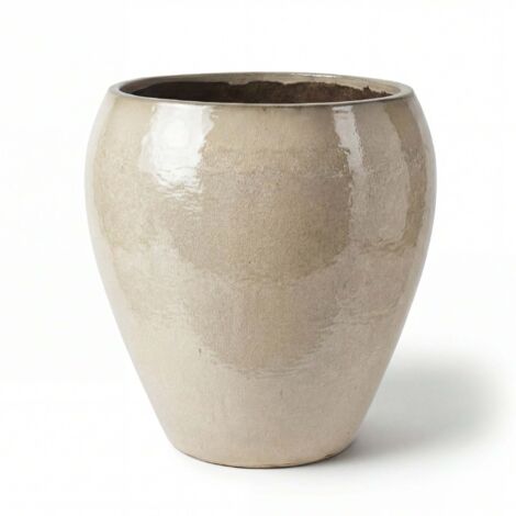 Pot grande taille d'extérieur LAFONTAINE2 50x52cm crème, fait main en terre cuite émaillée, résistant au gel (1/5)