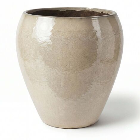 Pot grande taille d'extérieur LAFONTAINE2 67x68cm crème, fait main en terre cuite émaillée, résistant au gel (1/5)