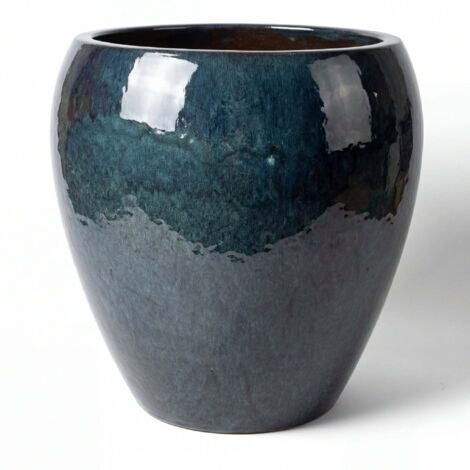 Pot grande taille d'extérieur LAFONTAINE2 67x68cm saphir, fait main en terre cuite émaillée, résistant au gel (1/5)