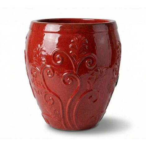 Pot grande taille d'extérieur GAIA 52x58cm rouge tropical, fait main en terre cuite émaillée, résistant au gel (1/5)