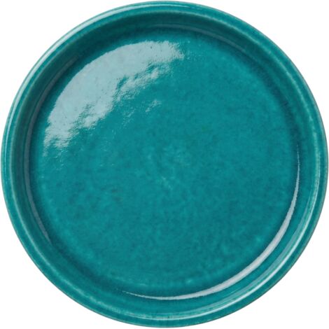 Soucoupe 34cm turquoise faite à la main en terre cuite émaillée