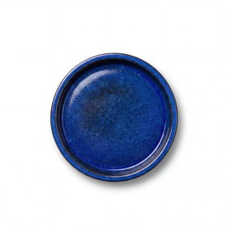 Soucoupe ronde 21cm bleu majorelle faite à la main en terre cuite émaillée