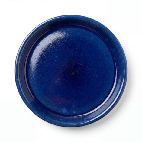 Soucoupe ronde 28cm bleu majorelle faite à la main en terre cuite émaillée