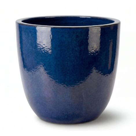 Pot grande taille d'extérieur LANCELOT 47x41cm bleu nuit, fait main en terre cuite émaillée, résistant au gel