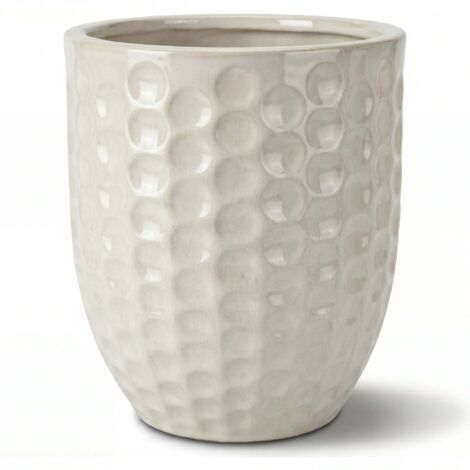Pot grande taille d'extérieur MEROVEE 55x65cm crème, fait main en terre cuite émaillée, résistant au gel