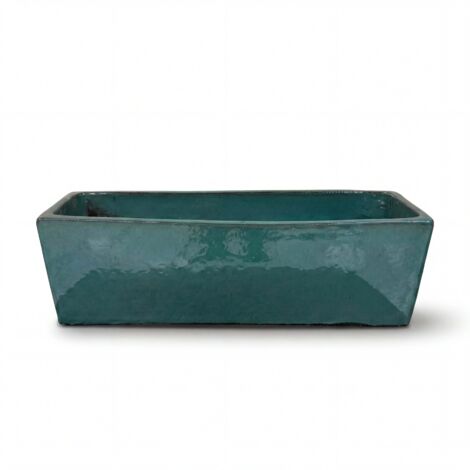 Jardinière grande taille d'extérieur GIONO 75x27x21cm brume de jade, faite main en terre cuite émaillée, résistante au gel