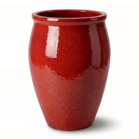 Pot grande taille d'extérieur BACCHUS 36x52cm rouge tropical, fait main en terre cuite émaillée, résistant au gel