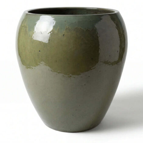 Pot grande taille d'extérieur LAFONTAINE2 67x68cm vert crème, fait main en terre cuite émaillée, résistant au gel (1/3)