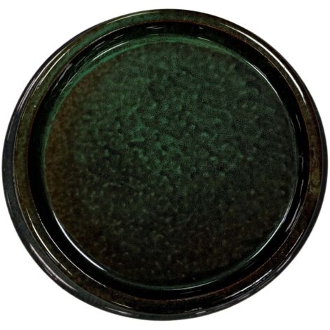 Soucoupe ronde 33cm vert brumeux faite à la main en terre cuite émaillée (1/4)