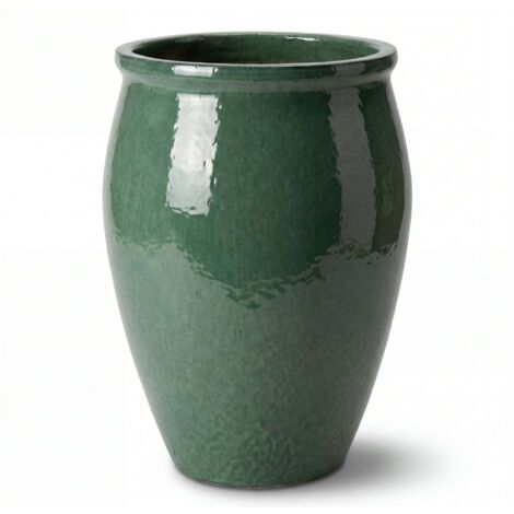 Pot grande taille d'extérieur BACCHUS 36x52cm jade, fait main en terre cuite émaillée, résistant au gel