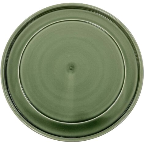 Soucoupe ronde 42cm vert de gris faite à la main en terre cuite émaillée (1/5)