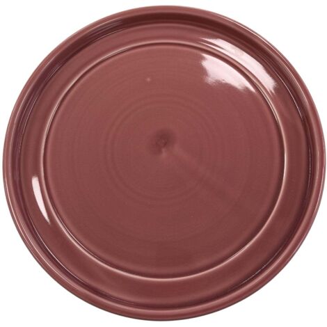 Soucoupe ronde 29cm rose faite à la main en terre cuite émaillée (1/5)