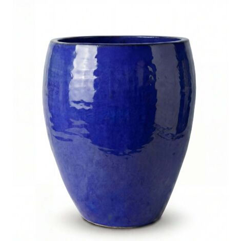 Pot grande taille d'extérieur POSEIDON 28x31cm bleu majorelle, fait main en terre cuite émaillée, résistant au gel (1/4)