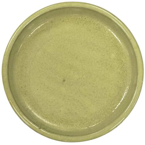 Soucoupe ronde 26cm citron acidulé faite à la main en terre cuite émaillée (1/3)